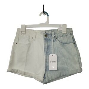 💕Flying Angel Color Split‎ Demin Shorts Women's White Light Blue Size 32 NWT